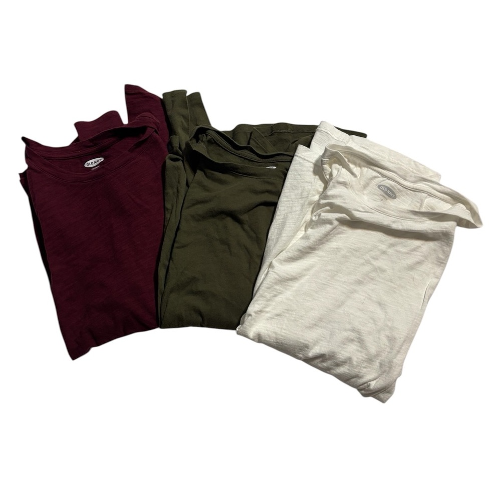 Set of 3 Long Sleeve Basic Tees- Burgundy, Olive, White